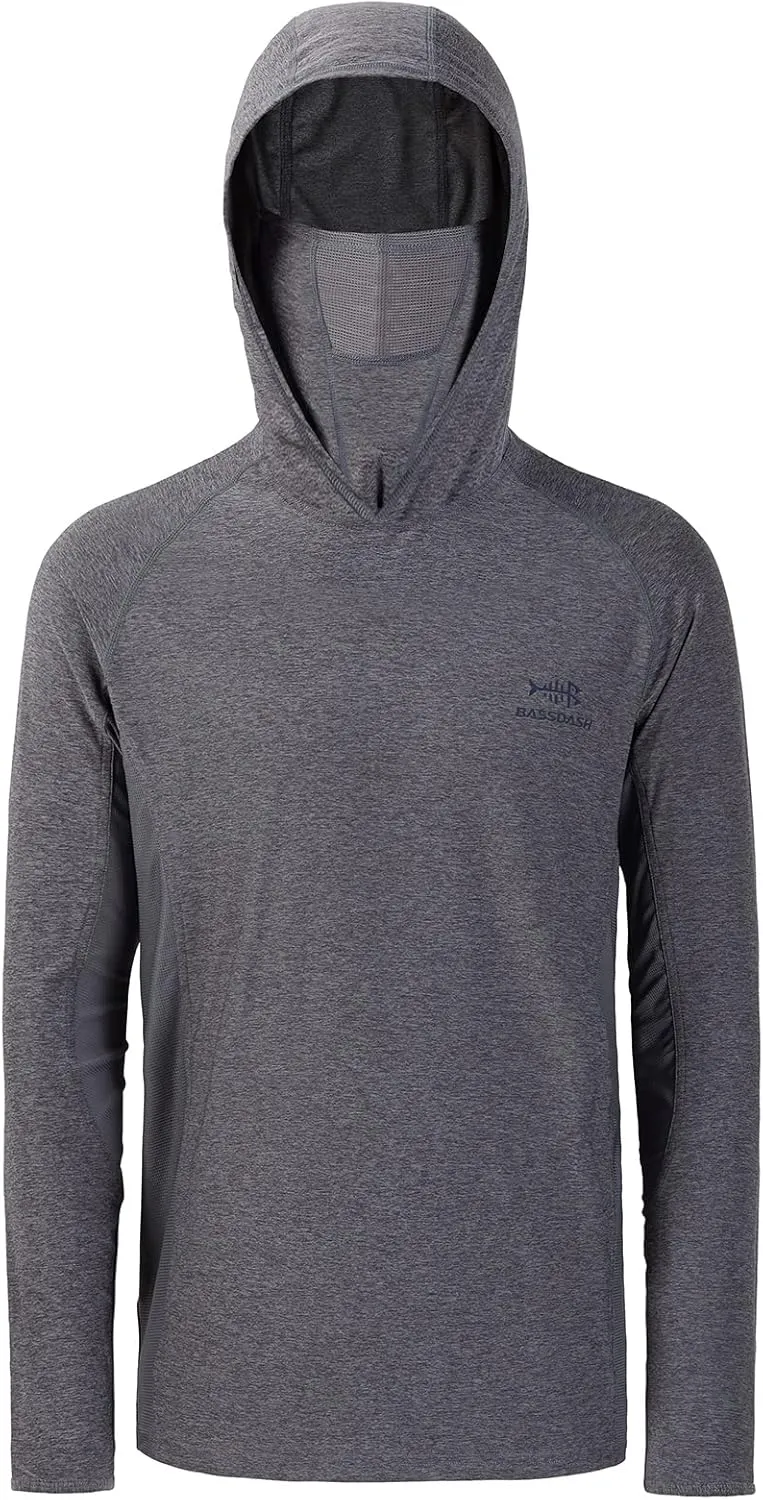 BASSDASH UPF 50  Men??s Long Sleeve Fishing Shirt with Mask UV Neck Gaiter Hoodie