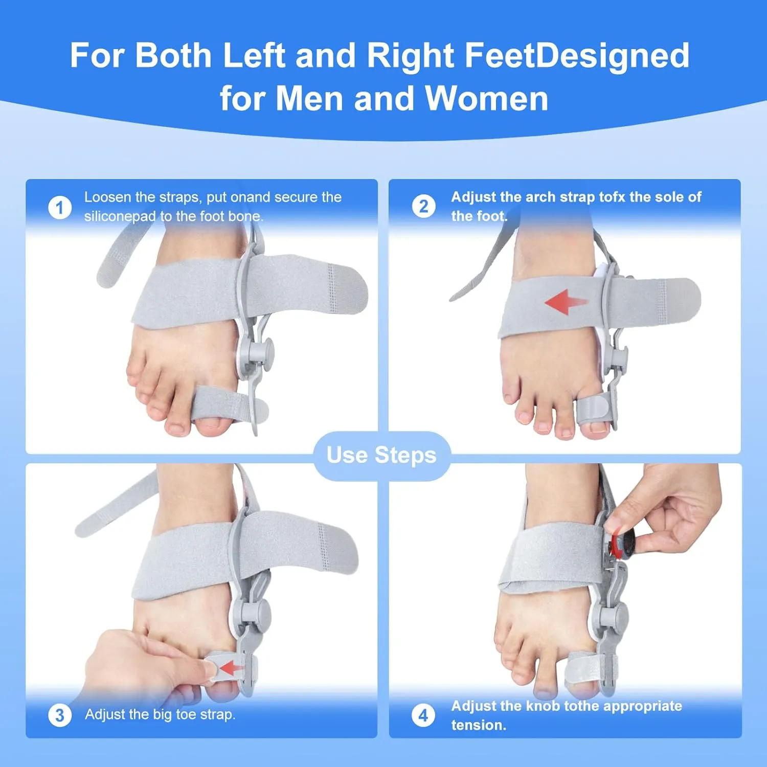 Bunion Corrector for Women & Men,Big Toe Straightener,Bunion Relief with Soft Silicone Pad,Breathable & Anti-slip,Universal Size,Suitable for Left/Right Feet,Gray,1Pack