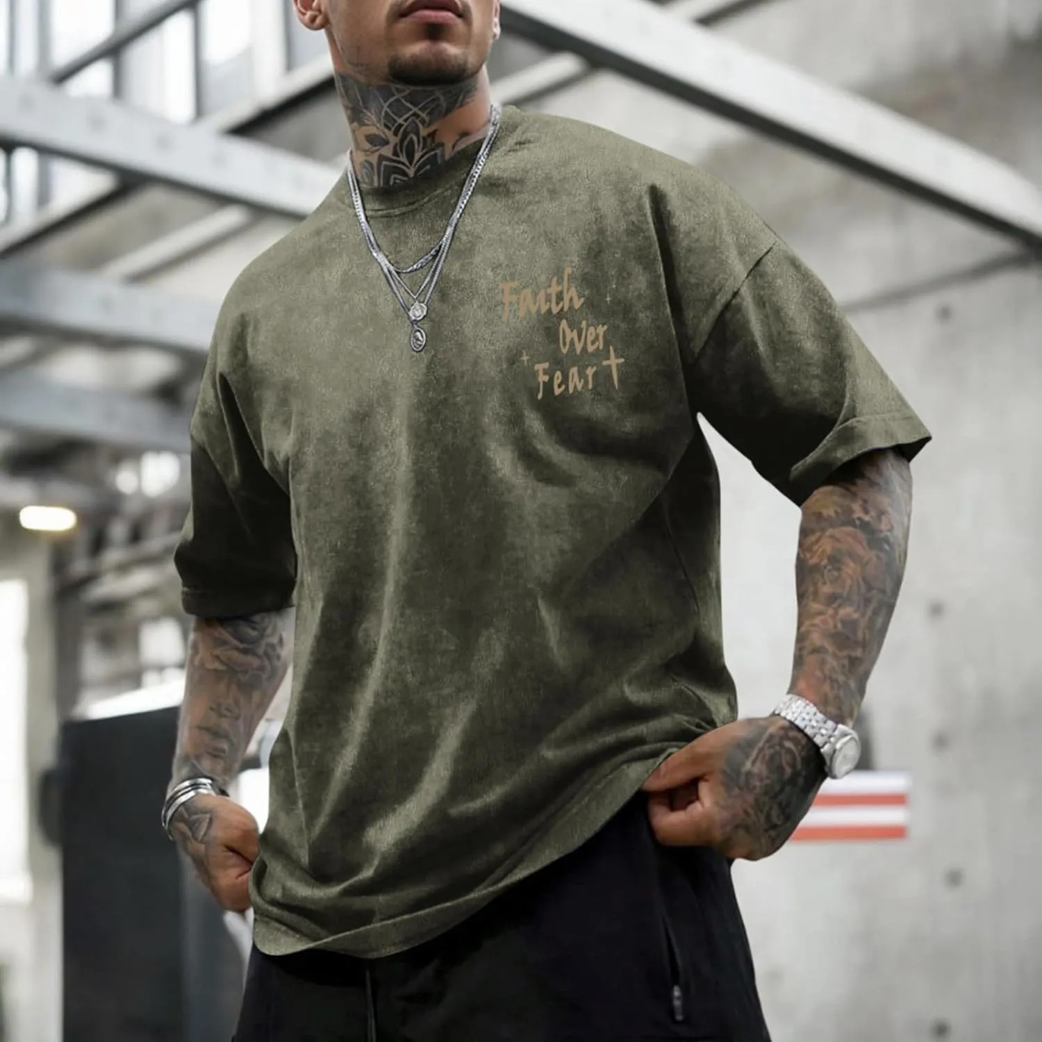 Christian Shirts for Men Faith Over Fear Acid Wash Tshirts Faith Religious Tees God Bible Verse Inspirational Tops