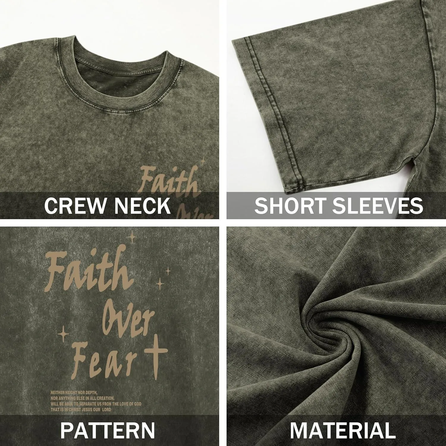 Christian Shirts for Men Faith Over Fear Acid Wash Tshirts Faith Religious Tees God Bible Verse Inspirational Tops