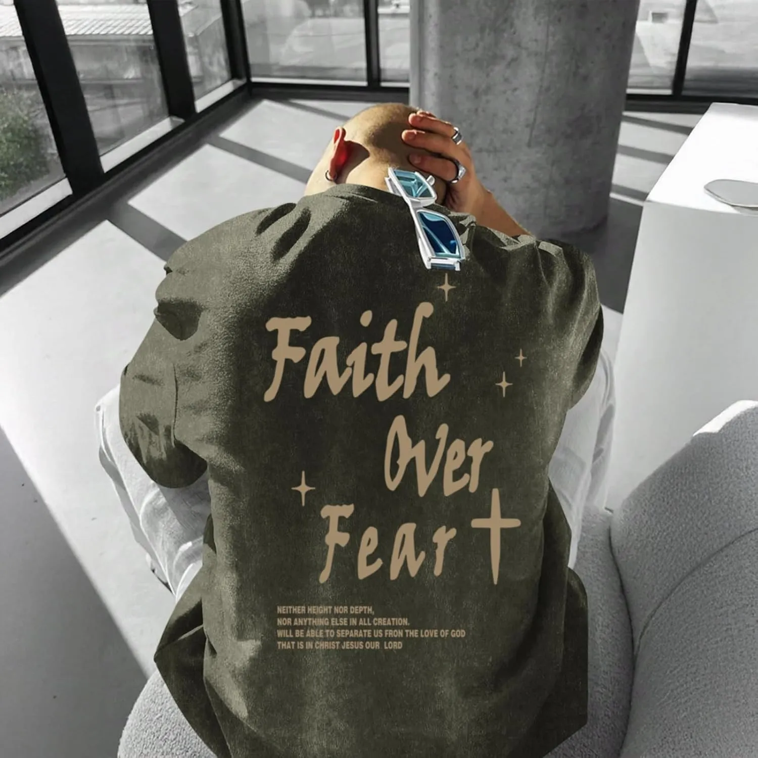 Christian Shirts for Men Faith Over Fear Acid Wash Tshirts Faith Religious Tees God Bible Verse Inspirational Tops