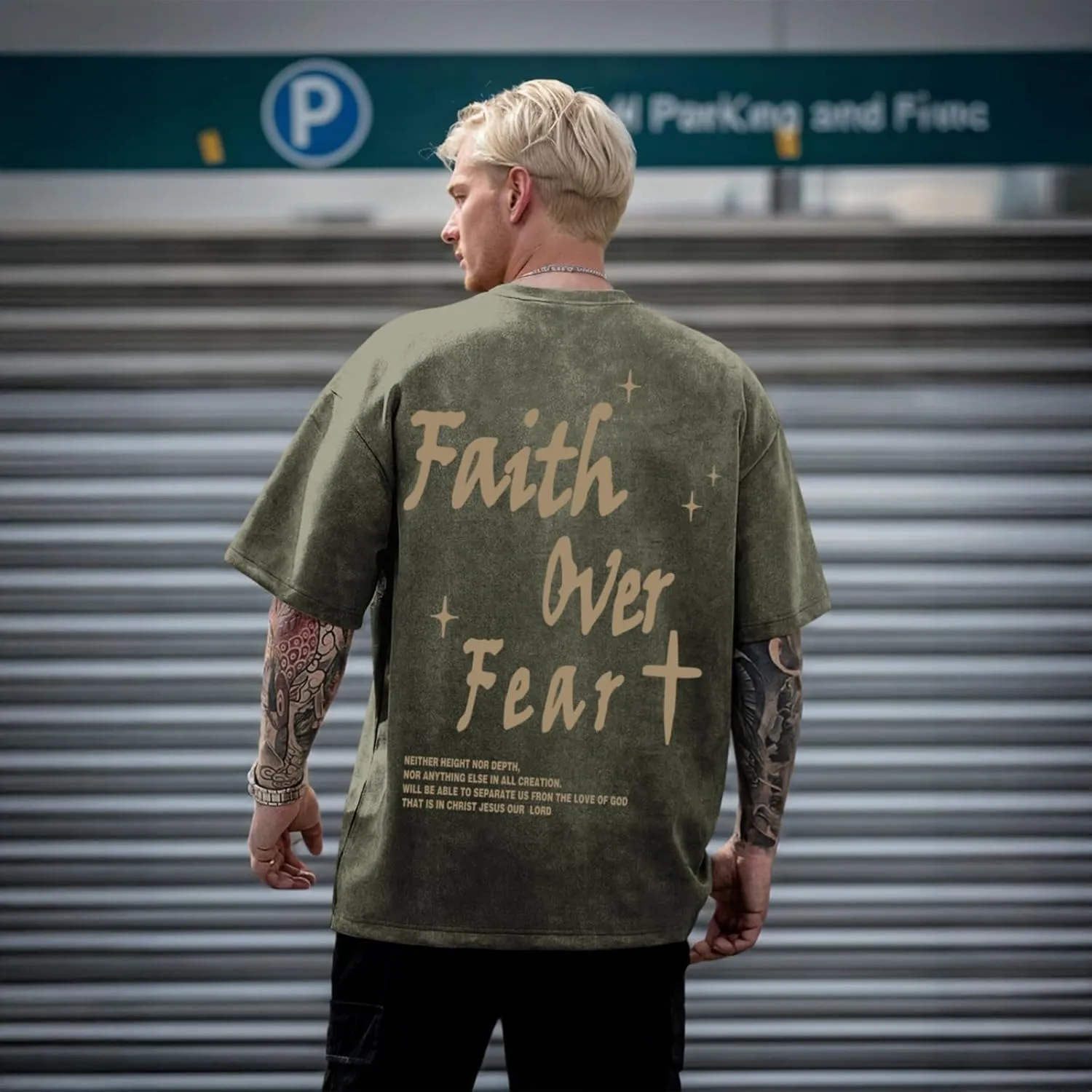 Christian Shirts for Men Faith Over Fear Acid Wash Tshirts Faith Religious Tees God Bible Verse Inspirational Tops