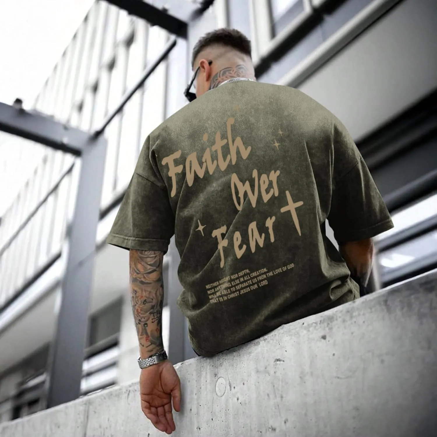 Christian Shirts for Men Faith Over Fear Acid Wash Tshirts Faith Religious Tees God Bible Verse Inspirational Tops