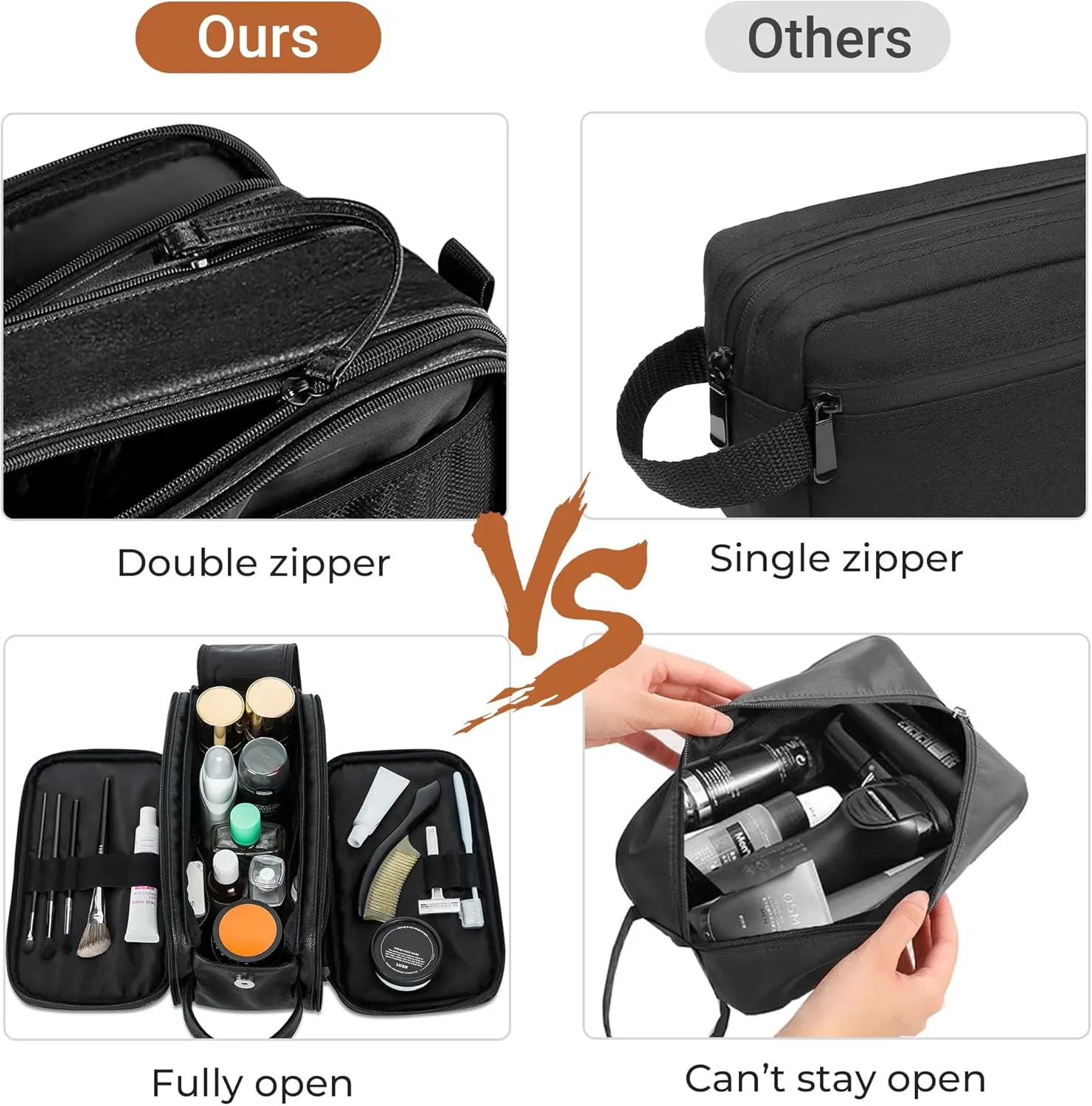 Elviros Toiletry Bag for Men, Large Travel Shaving Dopp Kit Water-resistant Bathroom Toiletries Organizer PU Leather Cosmetic Bags Fathers Day Gift(Medium, Black)