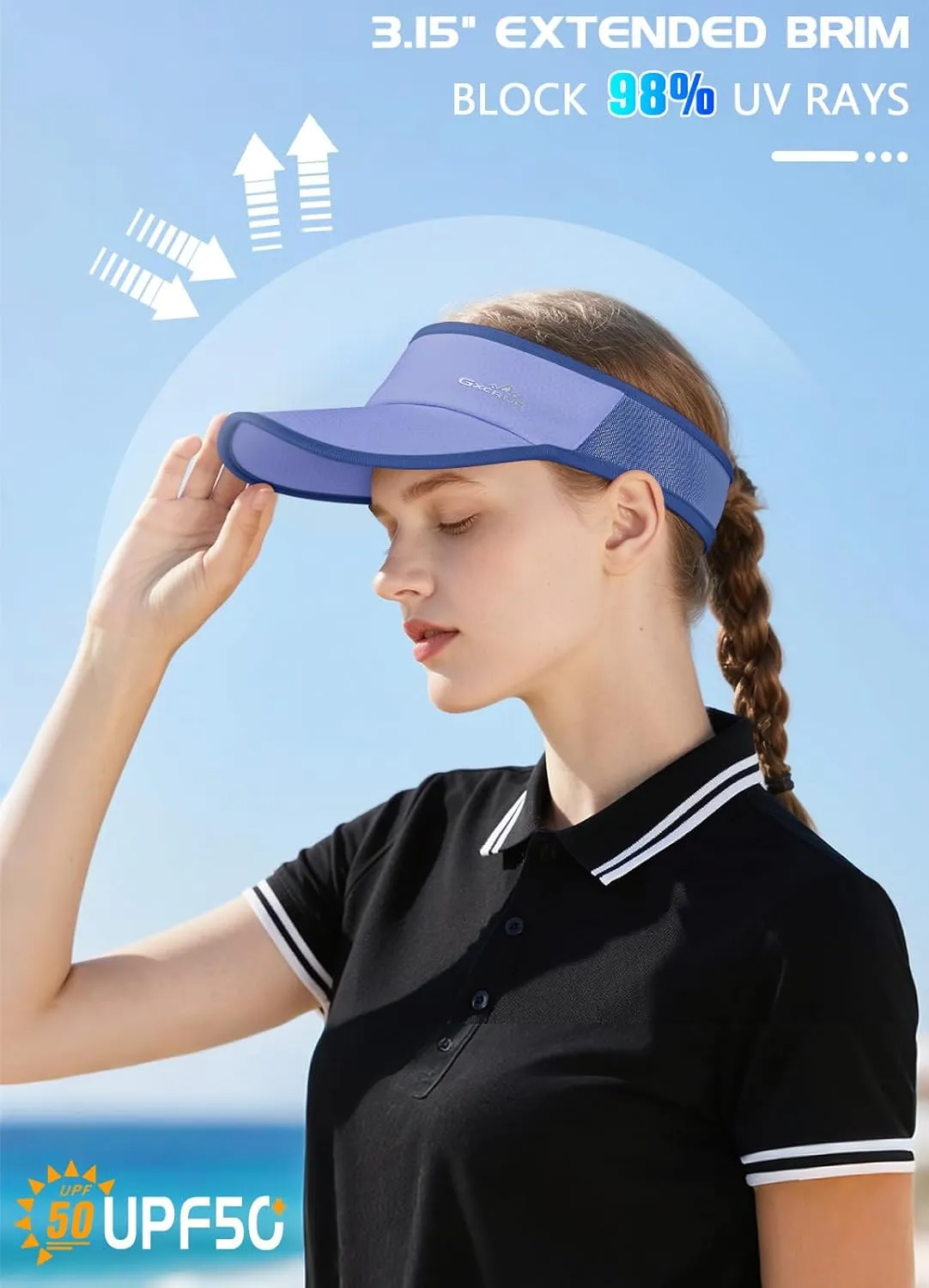 GXCROR Sports Sun Visor Hat Men Women, Lightweight Breathable Quick-Dry Visor Hat, UPF 50  Tennis Golf Running Visor
