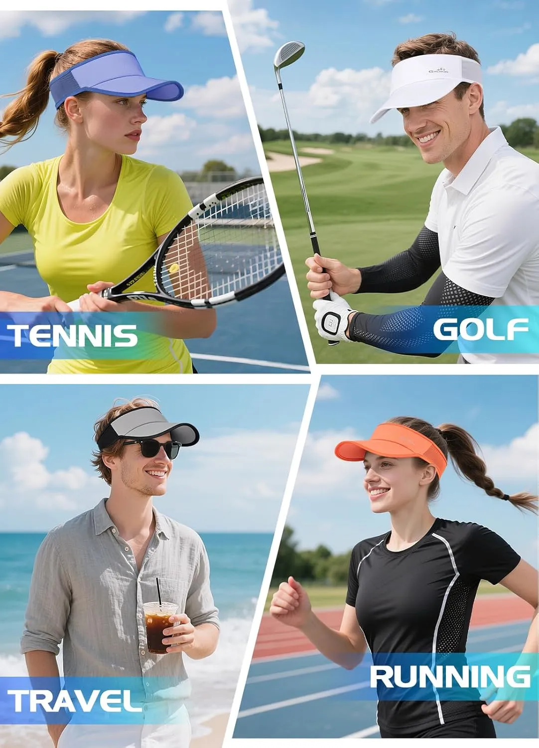 GXCROR Sports Sun Visor Hat Men Women, Lightweight Breathable Quick-Dry Visor Hat, UPF 50  Tennis Golf Running Visor