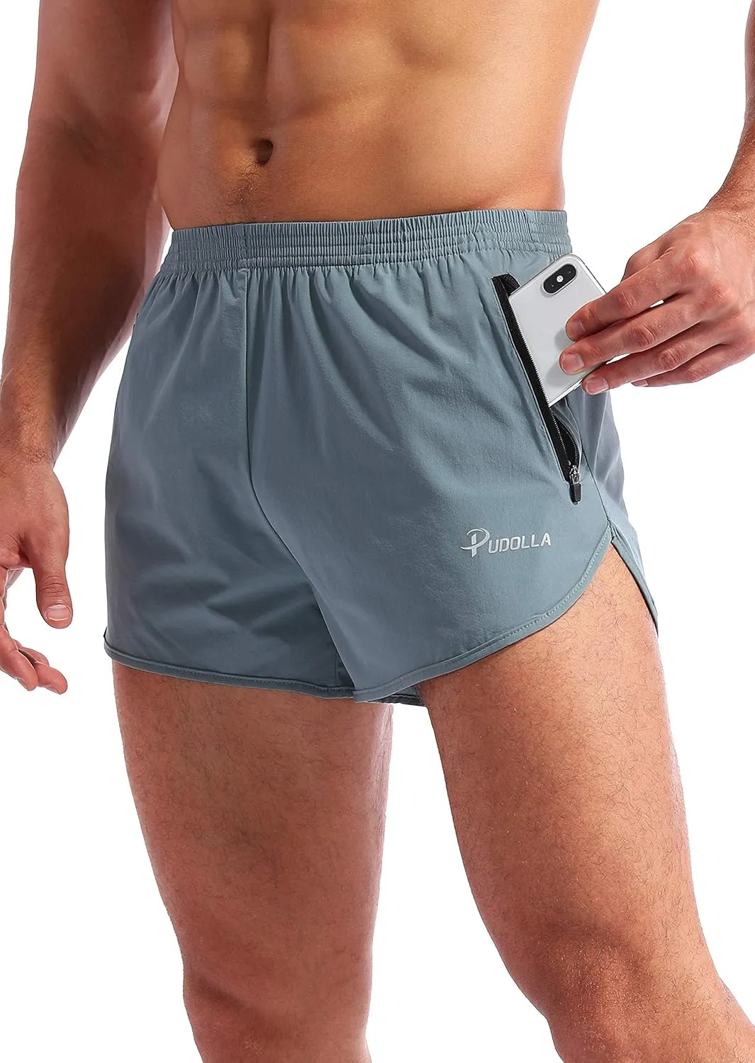 Pudolla Men??s Running Shorts 3 Inch Quick Dry Gym Athletic Workout Shorts for Men with Zipper Pockets