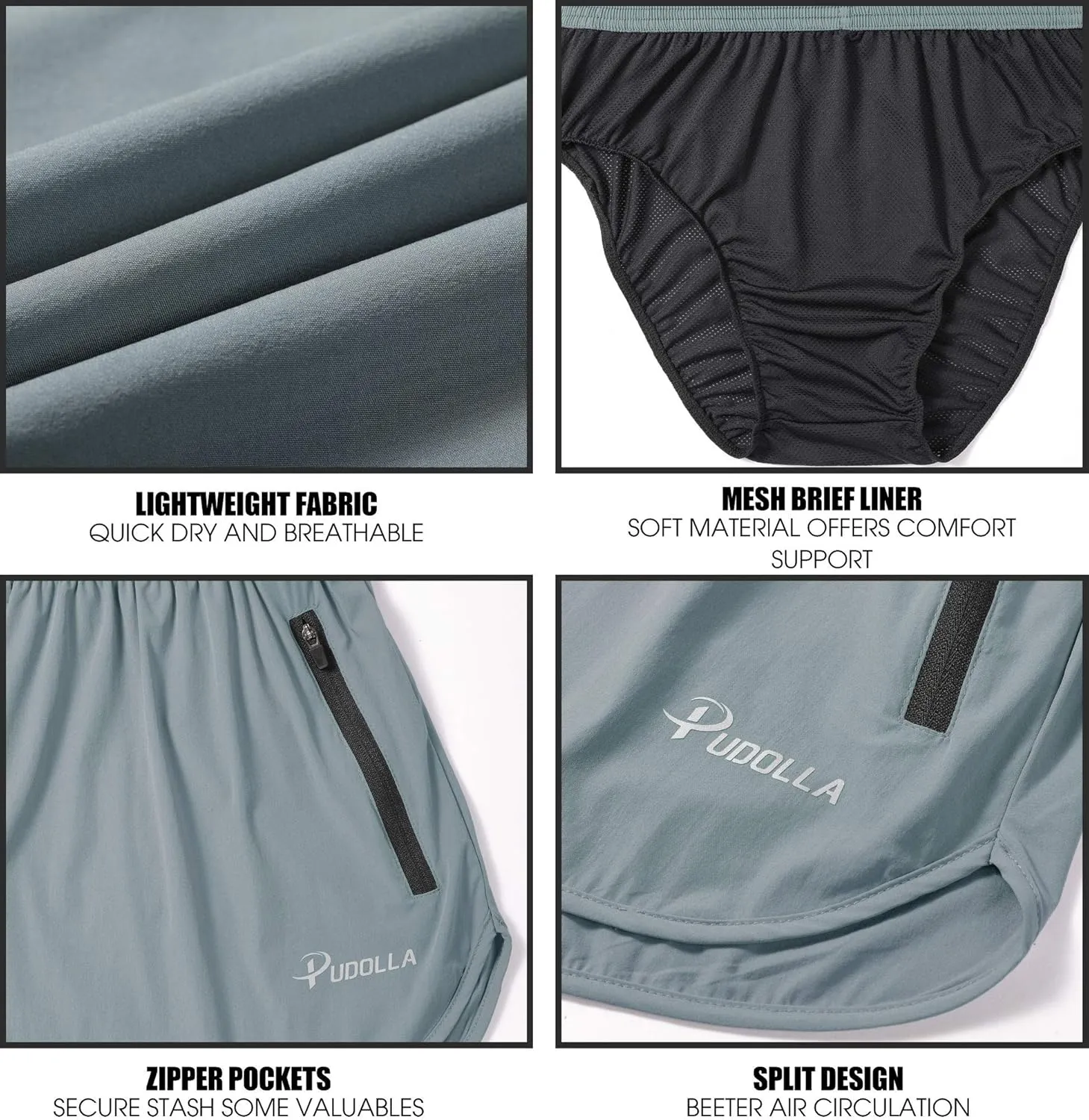 Pudolla Men??s Running Shorts 3 Inch Quick Dry Gym Athletic Workout Shorts for Men with Zipper Pockets