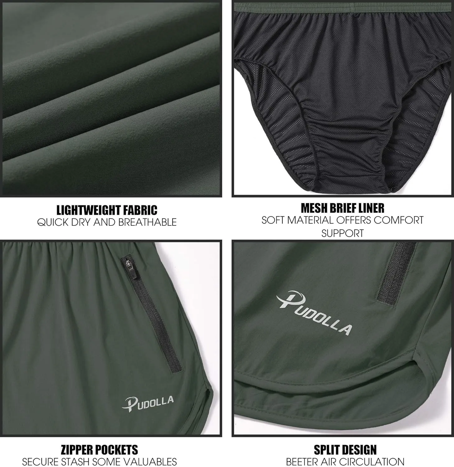Pudolla Men??s Running Shorts 3 Inch Quick Dry Gym Athletic Workout Shorts for Men with Zipper Pockets