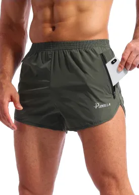 Pudolla Men??s Running Shorts 3 Inch Quick Dry Gym Athletic Workout Shorts for Men with Zipper Pockets