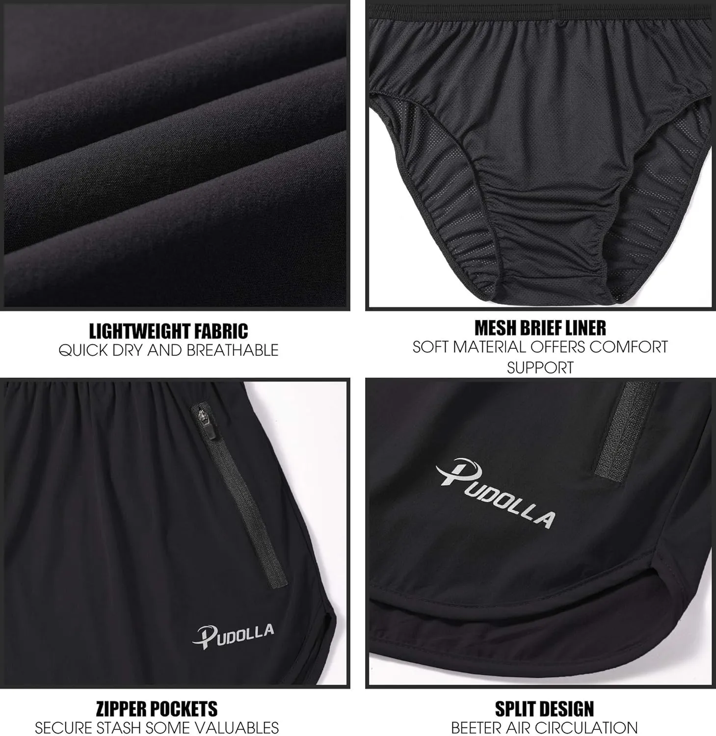 Pudolla Men??s Running Shorts 3 Inch Quick Dry Gym Athletic Workout Shorts for Men with Zipper Pockets