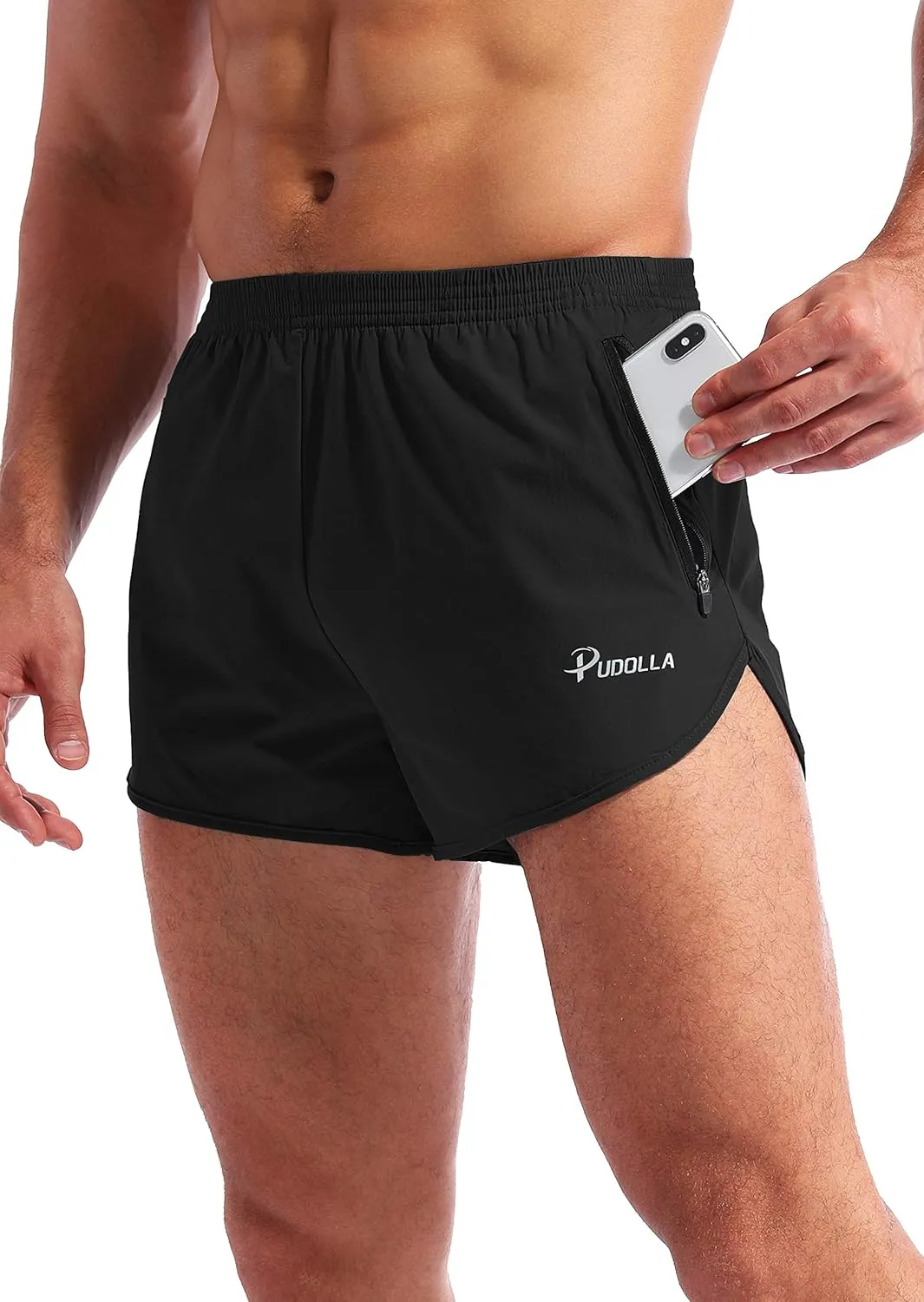 Pudolla Men??s Running Shorts 3 Inch Quick Dry Gym Athletic Workout Shorts for Men with Zipper Pockets