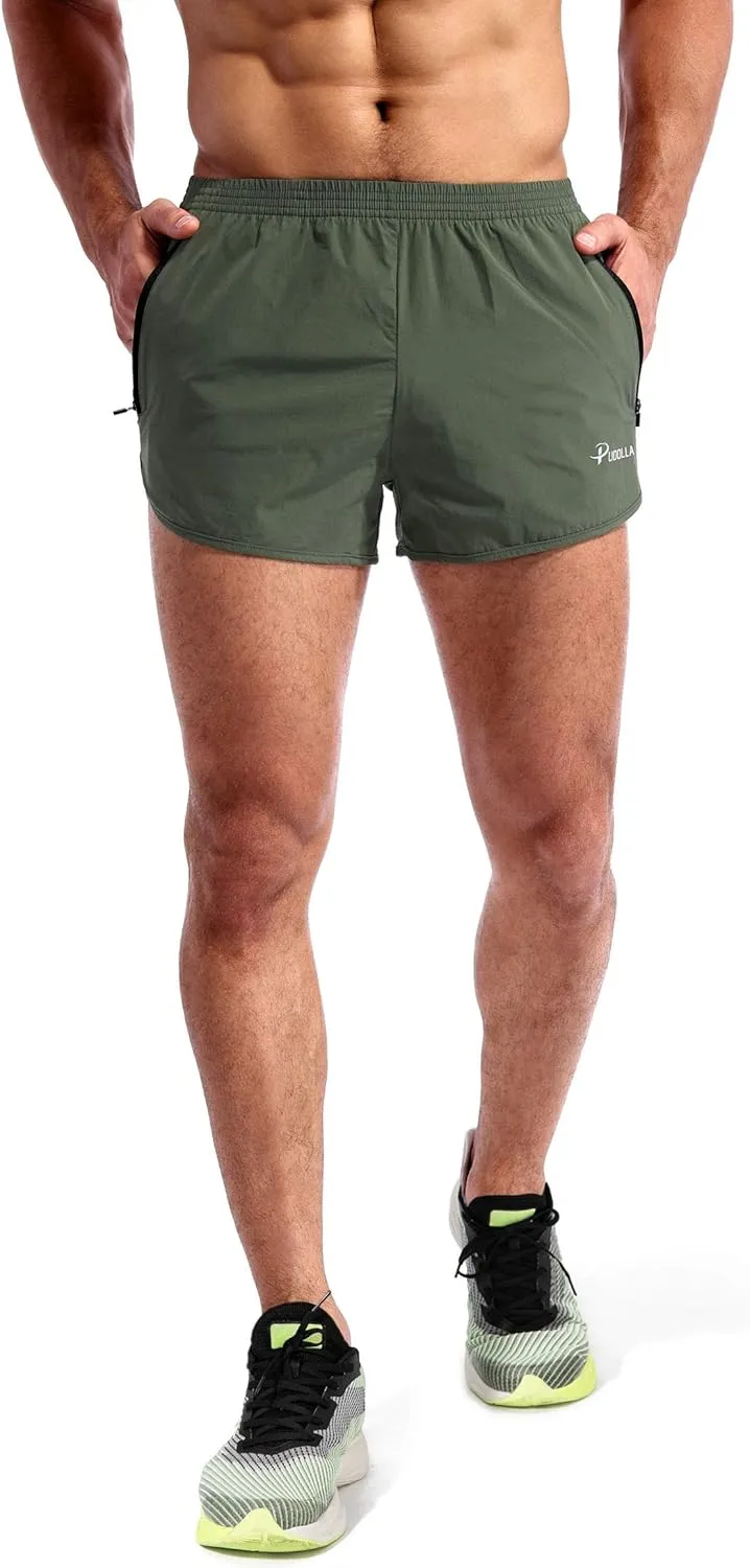 Pudolla Men??s Running Shorts 3 Inch Quick Dry Gym Athletic Workout Shorts for Men with Zipper Pockets