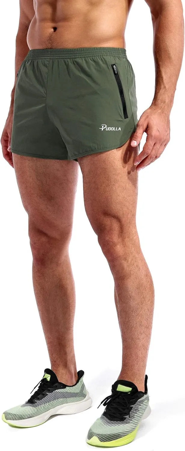 Pudolla Men??s Running Shorts 3 Inch Quick Dry Gym Athletic Workout Shorts for Men with Zipper Pockets