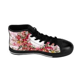 Red Fall Floral Men's High Tops, Flower Print Designer Men's High-top Sneakers Tennis Fashion Running Shoes