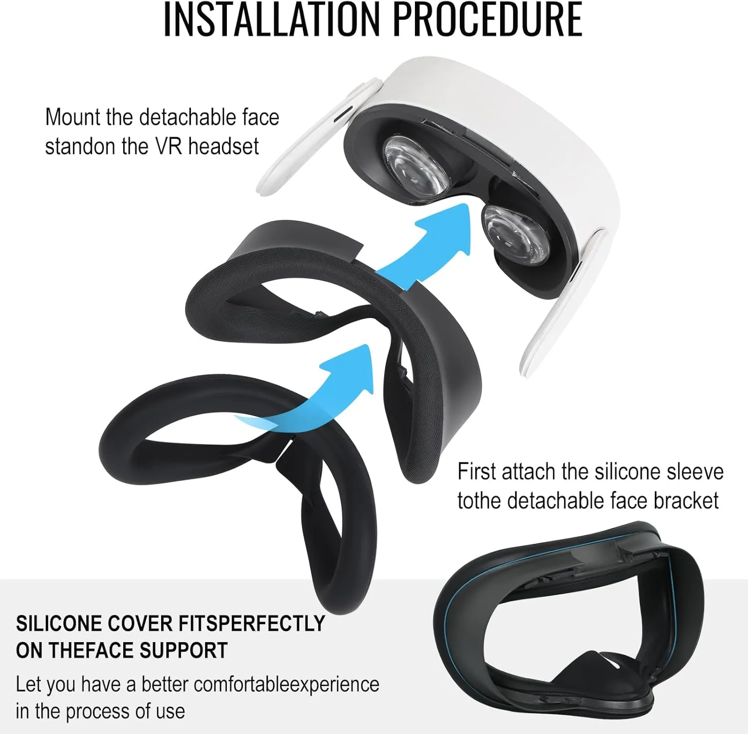 VR Silicone Face Pad Cover for Meta Quest 3s Original Headset, VR Face Cushion Pad Mask for Oculus Quest 3s Headset Accessories (Black)